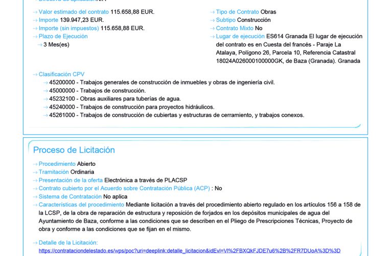 En proceso de licitación las obras de reparación del forjado del depósito municipal de agua de la Cuesta del Francés