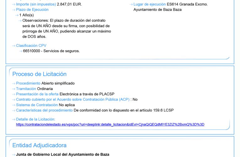 En licitación la contratación del seguro privado de accidentes colectivos del Ayuntamiento de Baza – Excmo. Ayuntamiento de Baza