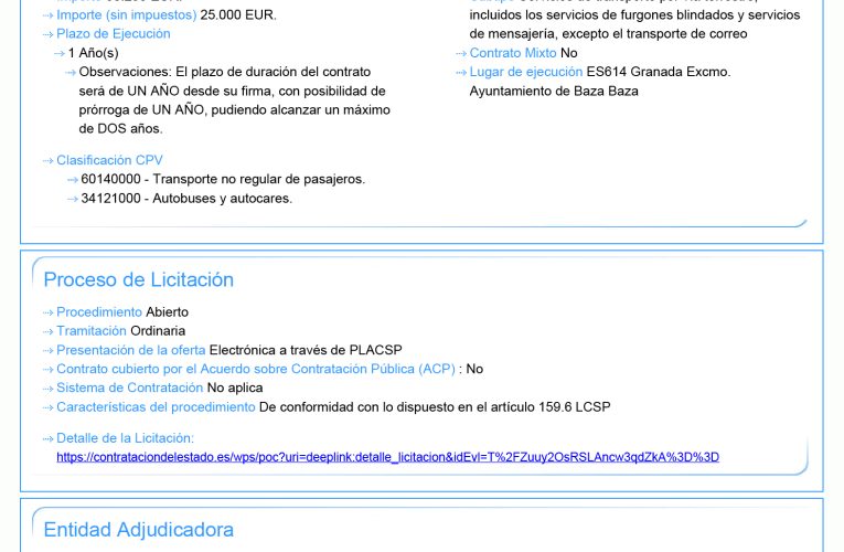 Sale a licitación el servicio de transporte de usuarios de las actividades deportivas organizadas por el Ayuntamiento – Excmo. Ayuntamiento de Baza
