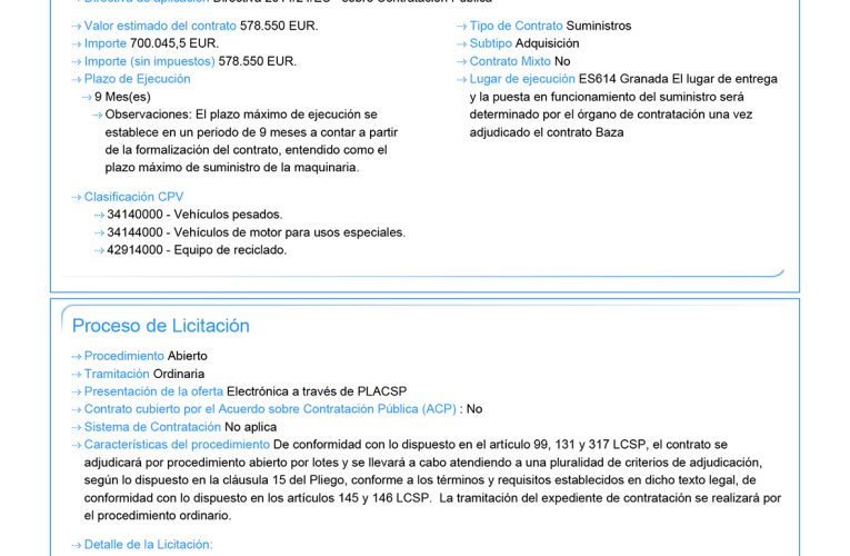 En licitación la contratación del suministro de cuatro camiones y un autocompactador para el servicio de recogida de residuos municipales en Baza