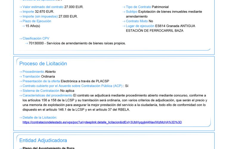 Sale a licitación el futuro bar-restaurante de la antigua estación de ferrocarril de Baza – Excmo. Ayuntamiento de Baza
