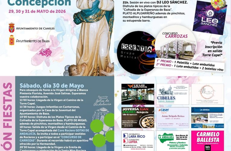 Cantarranas y Camino de la Torre Capel celebran sus fiestas en honor a la Purísima Concepción los días 29, 30 y 31 de mayo