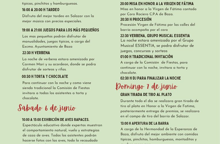En honor a la Virgen de Fátima celebra sus fiestas, del 5 al 7 de junio, el barrio de Salazar – Excmo. Ayuntamiento de Baza