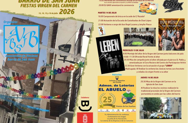 El barrio de San Juan de Baza celebra sus fiestas, en honor a la Virgen del Carmen, del 13 al 16 de julio – Excmo. Ayuntamiento de Baza