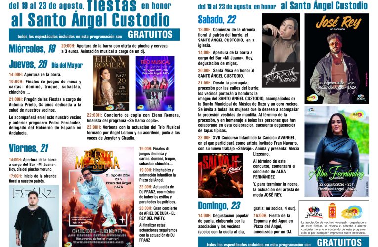 La música vuelve a protagonizar las Fiestas del Santo Ángel Custodio que organiza Avangel del 19 al 23 de agosto – Excmo. Ayuntamiento de Baza